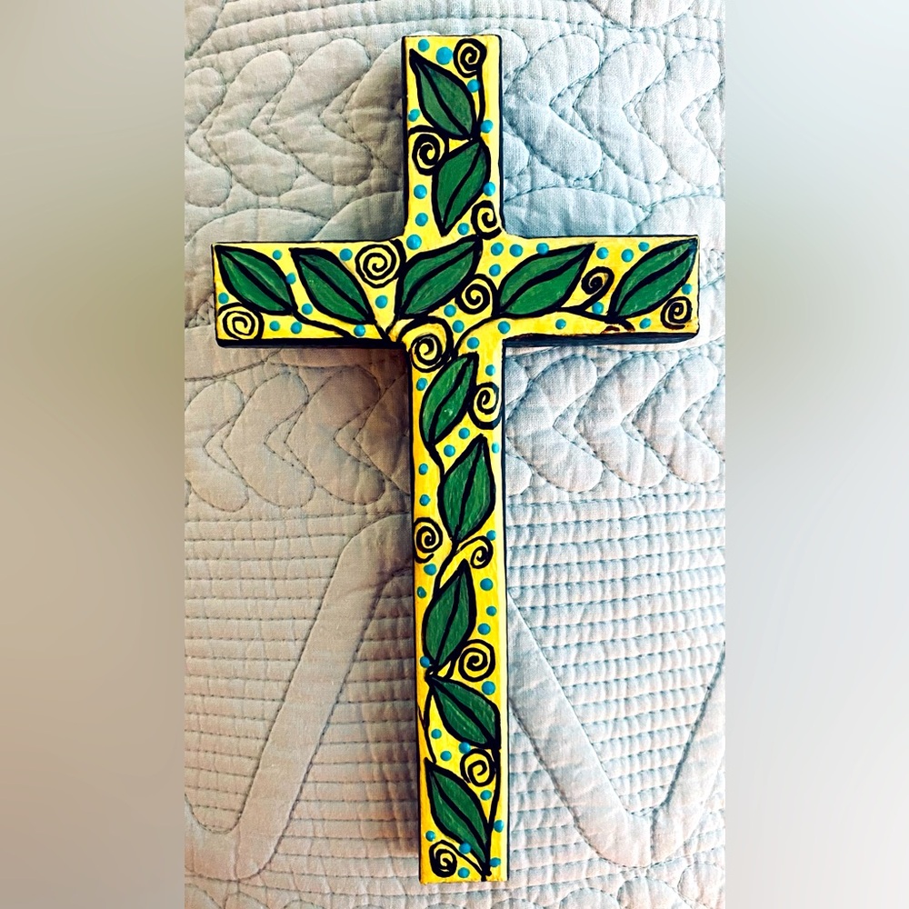 8" x 4.5" hand painted wood cross